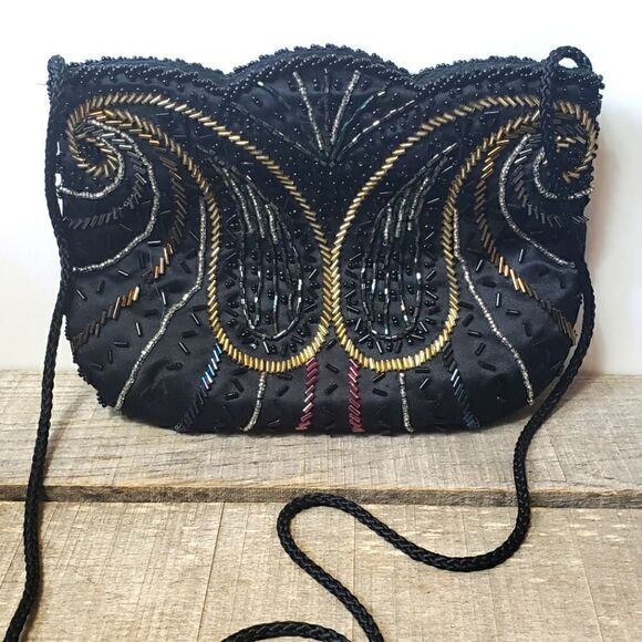 VINTAGE SIGNATURE STUDIO Zip Top Beaded Crossbody Evening Bag - Picture 1 of 10